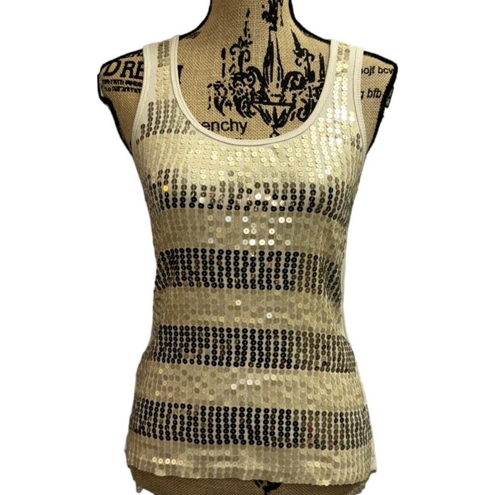Younique Sequin Striped Racerback Tank Top Tan Gold Size Large Trashy Y2k Fairy